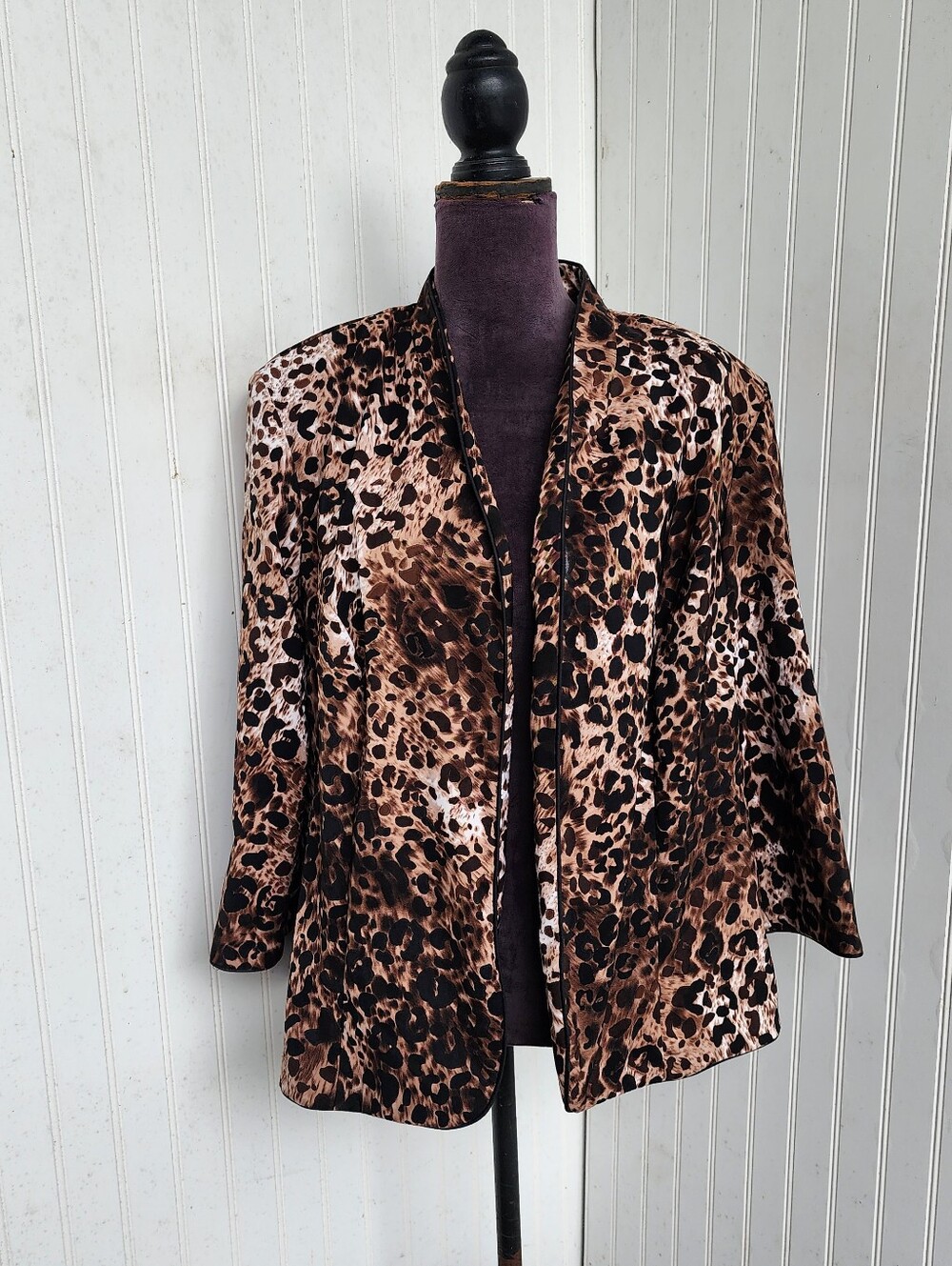 Dress Barn Lightweight Blazer Brown Size 18/20 Woman's Animal Print 3/4 Sleeves